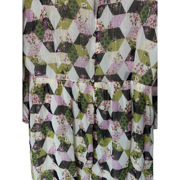 J.Crew Black Patchwork Print Lurex Metallic Threads Chiffon Midi Dress Size 8 - Picture 8 of 16